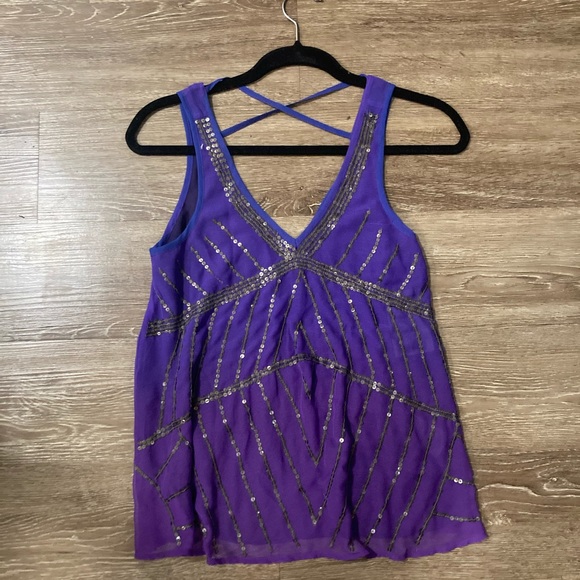 Ecote Tops - Ecoté Sequined Purple Tank Top